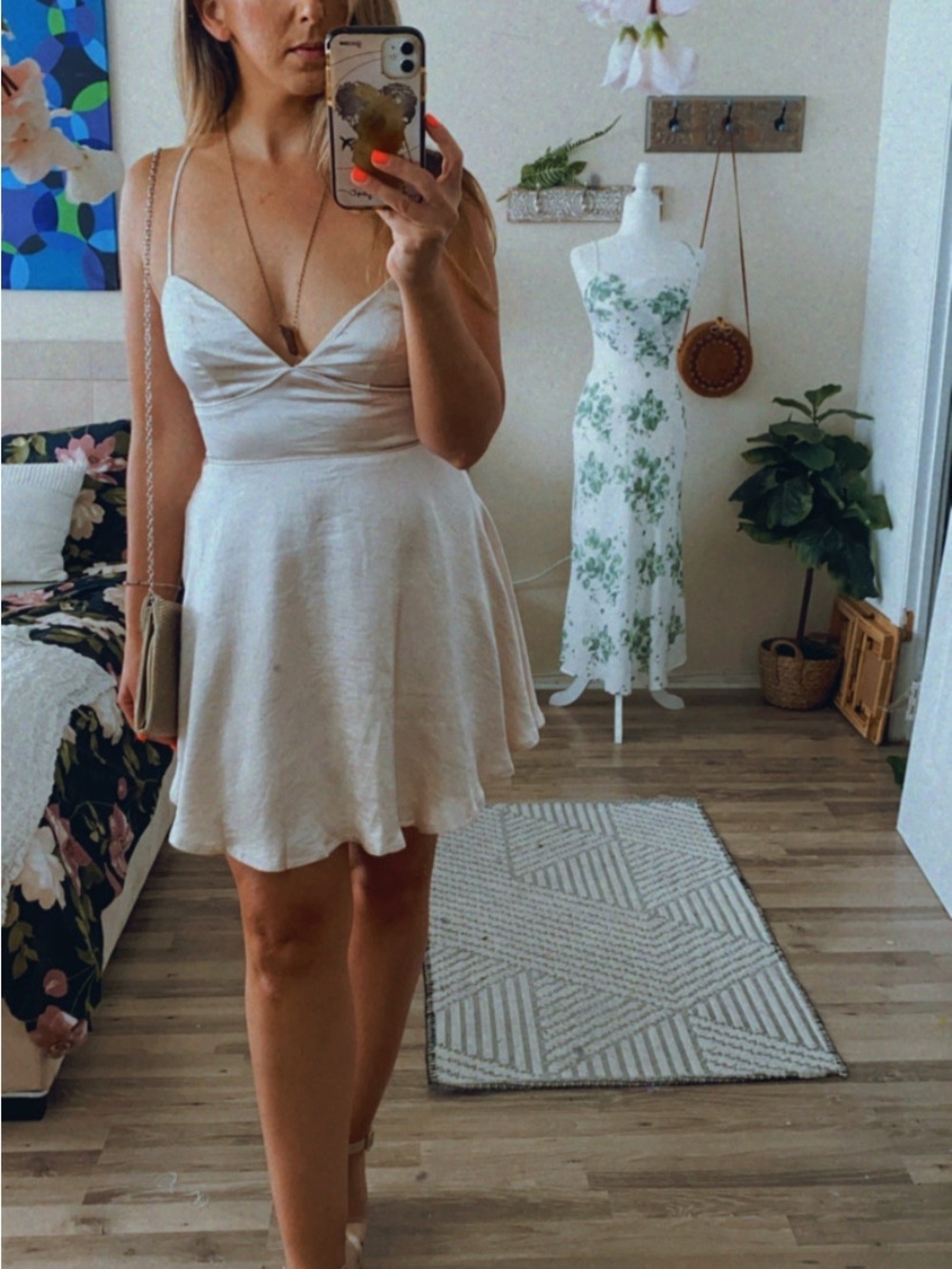 Cream Spaghetti-Strap A-Line Mini Dress